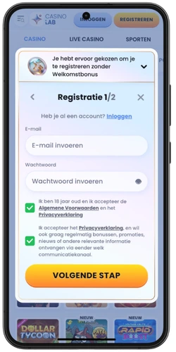 Registratieformulier met e-mail en wachtwoord