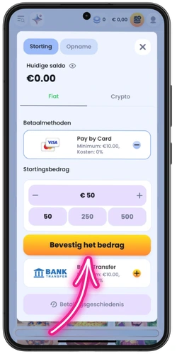 Storting van € 50 bevestigen in de kassa